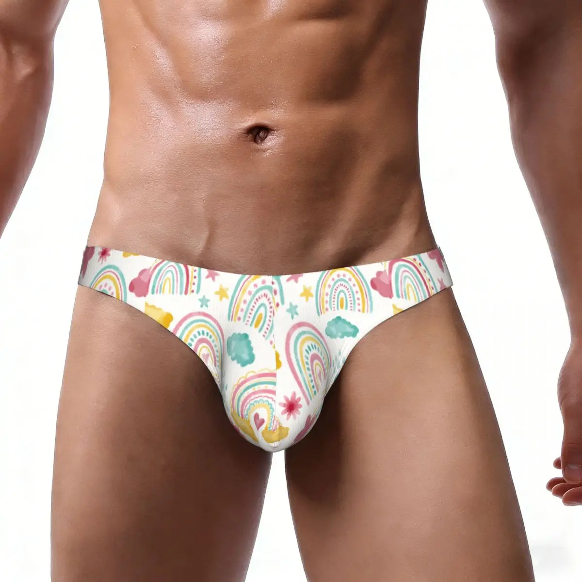 Men Bikini Briefs Watercolor Rainbow Male Underwear Breathable Underpants