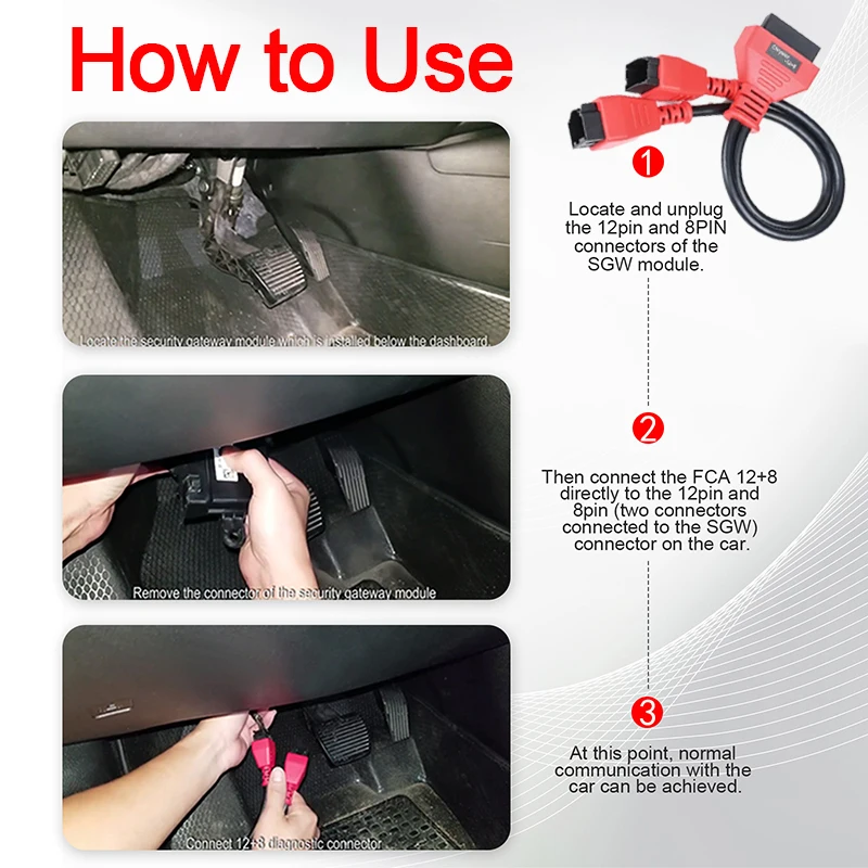 لكرايسلر FCA 12 + 8pin بوابة تجاوز Obd2 Dagnostic كابل محول ل جيب/دودج/فيات ل Autel MaxiSys/IM608/إطلاق X431V #3