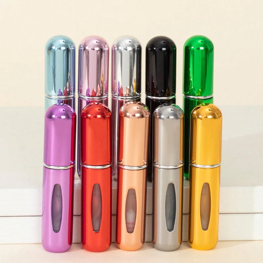 10 pieces of 5ml metallic shiny reusable bottom filling perfume bottle portable travel package