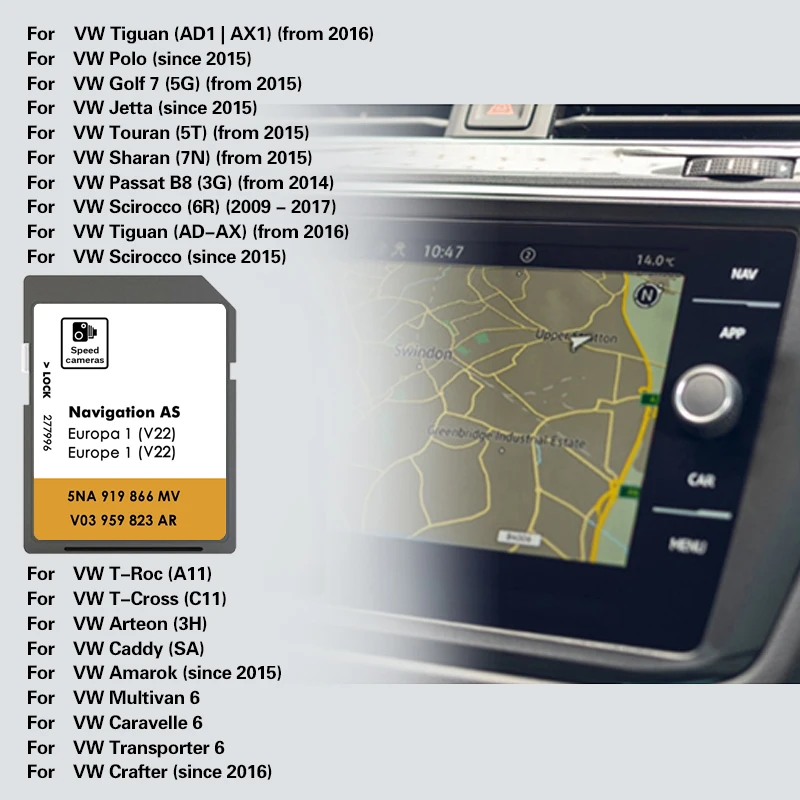 

NEW for VW Discover Media Navigation AS V22 Map UK Europe 2025 Sat Nav SD Card 32GB