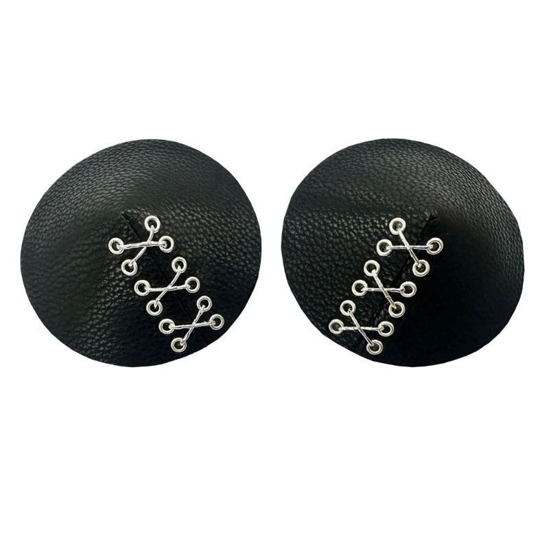 Black Leather Adhesive Breast Petals Punk Bandage Reusable Nipple Cover Pasties