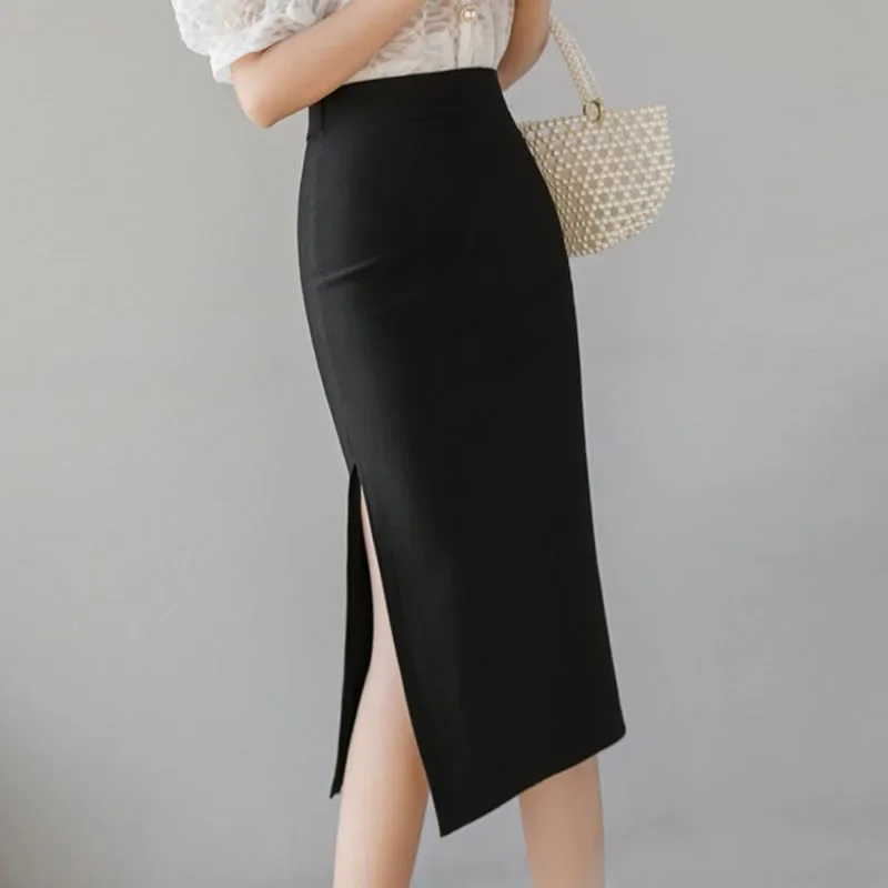 

Skirts Womens Faldas Mujer Moda 2024 High Waist Skirt Women Slim Sexy Split Red Black Pencil Skirt Office Work Woman Skirts D164