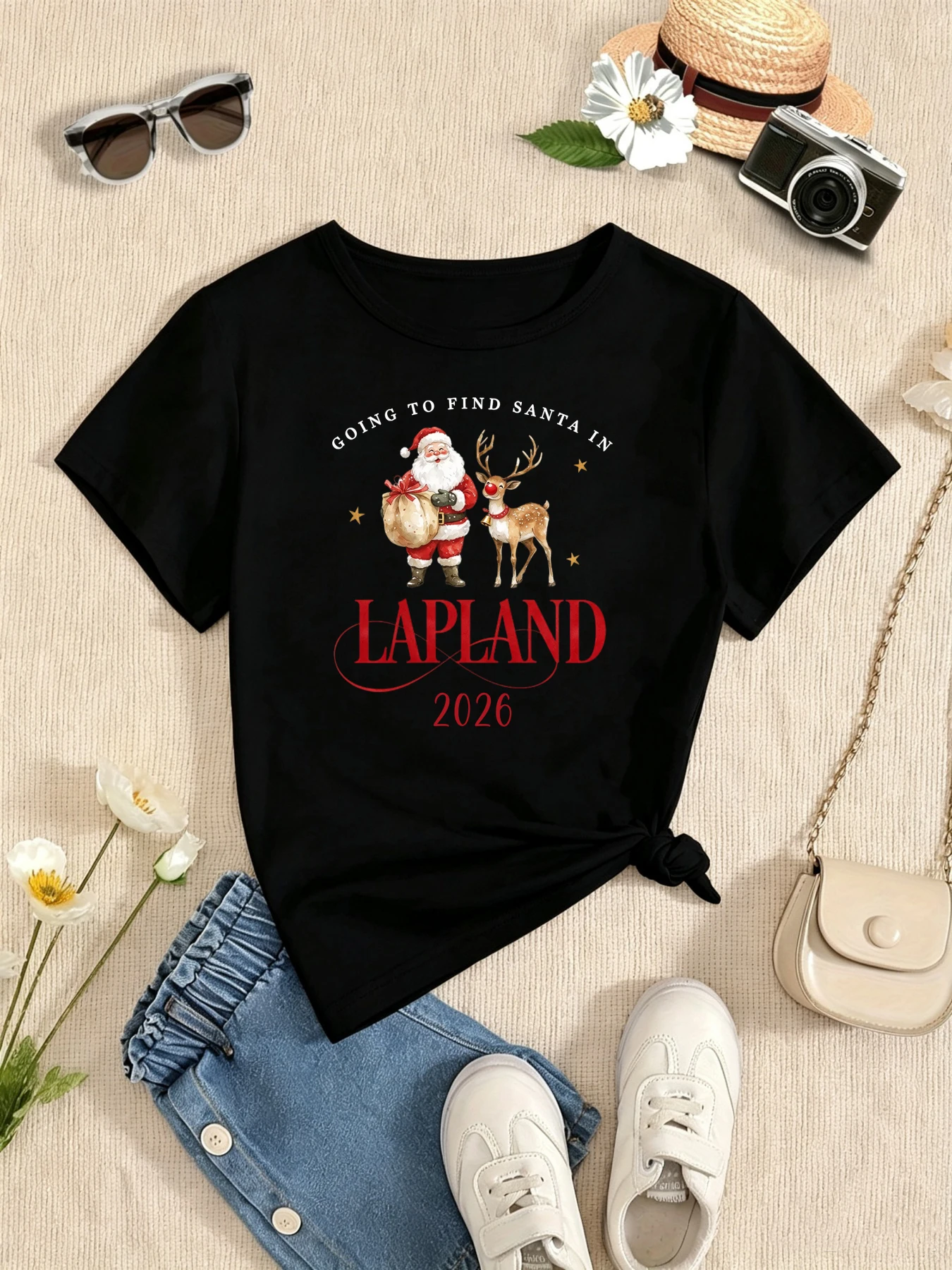 Going To Find Santa In Lapland 2026 Graphic Printed T Shirt Girls/Boys Christmas Gift T-Shirt Lapland Adventure T-Shirt