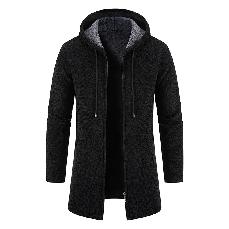 Autumn And Winter Hooded Sweater Men's Medium And Long Loose Large Size Sweater Jacket Knitted Cardigan Men's Top