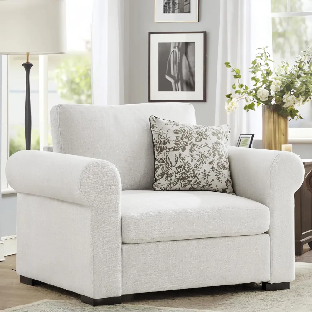 

Large Linen-Upholstered Accent Chair with Deep Seat and Wide Comfort, Washable Covers, Modern Style Armchair