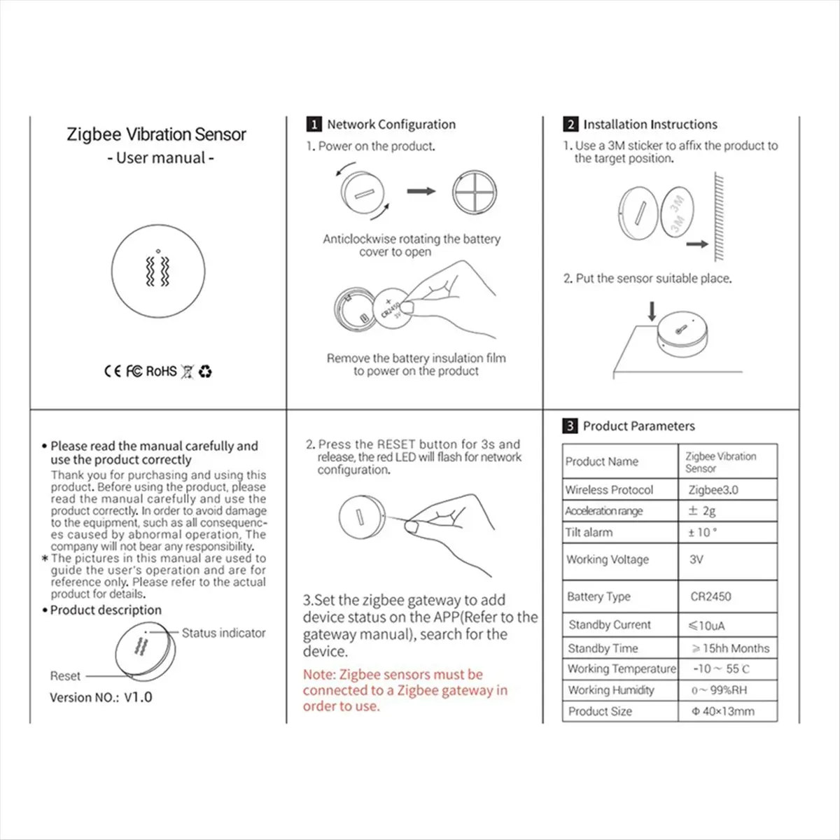 A40I Tuya Zigbee Smart Vibration Sensor Tilt Detector Home Security Protection Smart Life App Real-Time Monitor Alarm