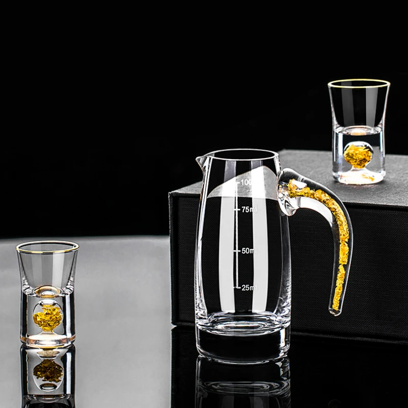 

24K Pure Gold Foil Top Grade Crystal Shot Glass Wine Decanter Divider Set Handmade Bullet Cups Liquor White Spirit Mini Glasses
