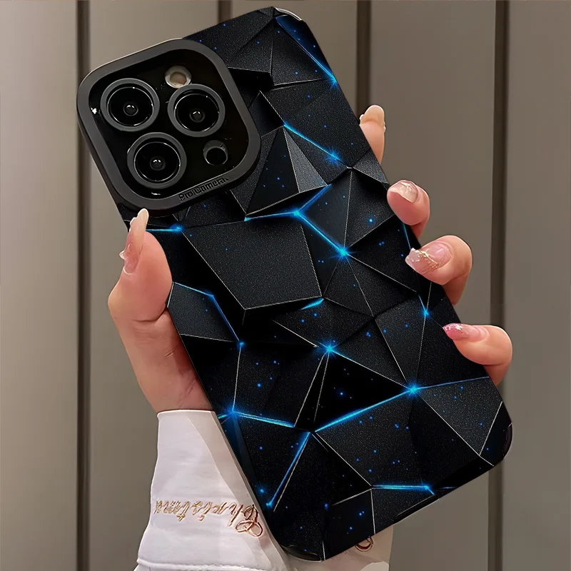 Geometric shapes and blue light dots phone case suitable for iPhone 18 17 16 15 14 13 12 Pro/Max/Plus anti drop and shockproof view 4