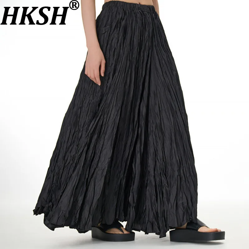 

Женская плиссированная юбка HKSH, однотонная, с эластичной талией, универсальная, А-силуэт, стройнящая, элегантная, повседневная, трендовая, весна-лето HK22120