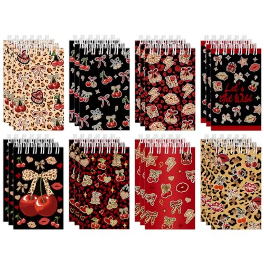 

JIUGUOBAO 24 Pcs Cheetah Cherry Mini Spiral Notebooks Cheetah Cherry Pocket Notepads Journal Memo Pads for Leopard Birthday Par