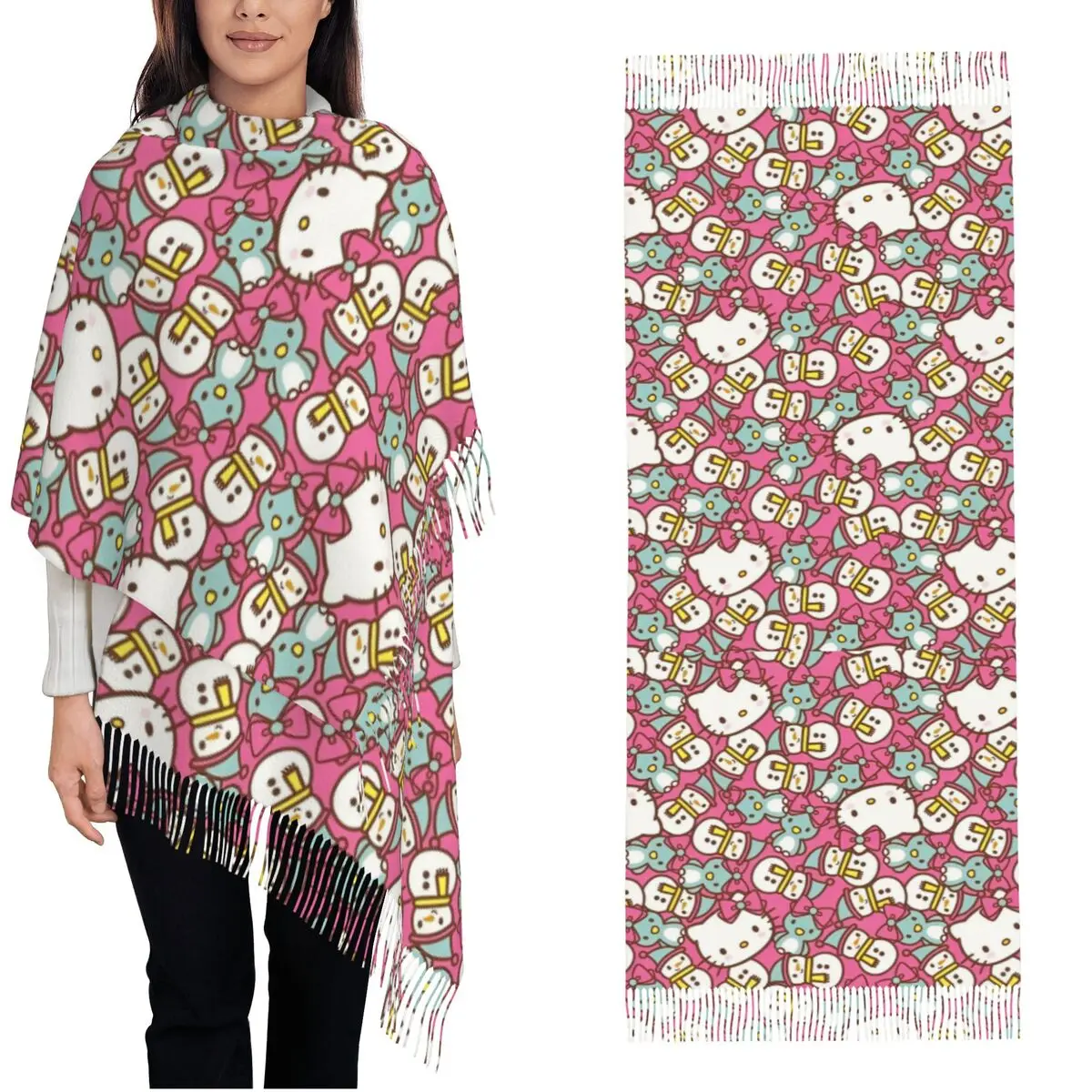 

Женские шарфы Hello Kitty с милыми кошками, шаль из пашмины, накидки для вечерних платьев, большие теплые мягкие шарфы