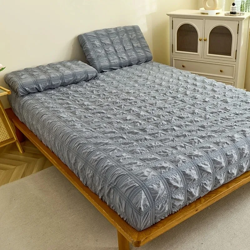 1pc 150x200cm Bubble Gauze Summer Fitted Sheet Soft Skin-Friendly All Season Bed Cover for Home Hotel Bed Decor Machine Washable