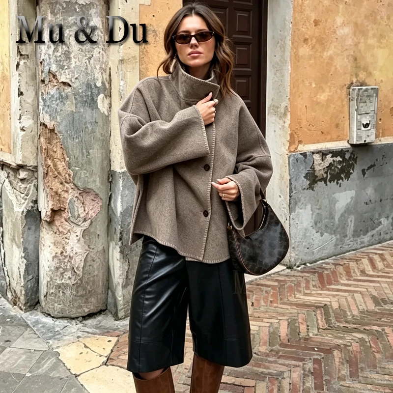 Fashion Women's Jacket Long Sleeve High Neck Loose Female Wool Coats 2026 Autumn Winter Single-breasted Lady Outwears