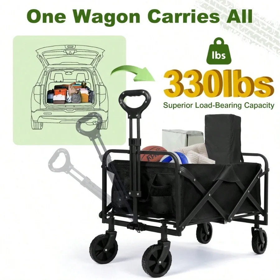 Heavy Duty Multi-functional Utility Cart with Foldable Metal Frame Large Load Bearing Rolling Storage Trolley for Warehouse Logistics Garden Shopping