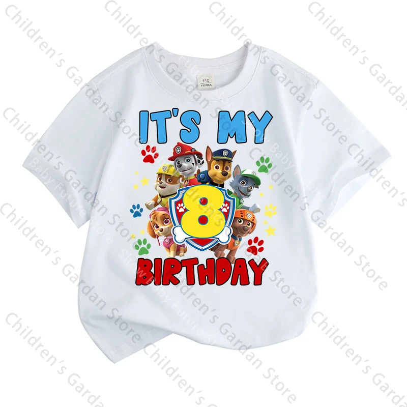 TAKARA TOMY Paws Patrols T-Shirt Sommer Weiß Kinder Kurzarm Tops Baumwolle Kleidung Cartoon Anime Kinder Kawaii Süßes Geschenk Atmungsaktiv Weich 3