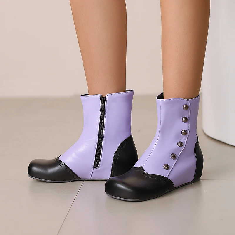 Kcenid المرأة جولة تو حذاء من الجلد موضة زخرفة المعادن مختلط الألوان الأحذية الحديثة السيدات حجم كبير 34-50 حذاء كاجوال #6