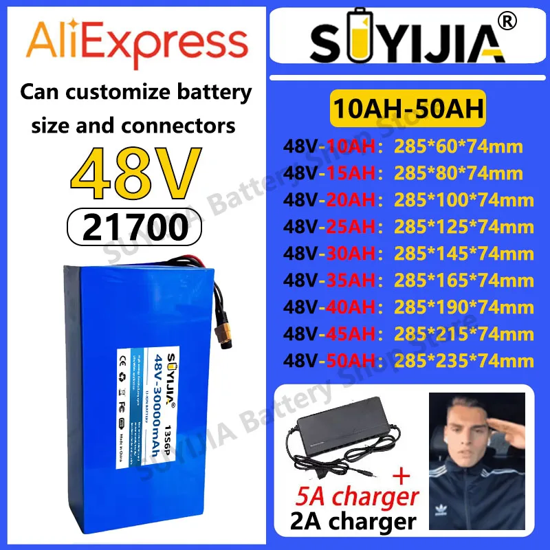 21700 48V/10Ah 15Ah 20Ah 25Ah 30Ah 35Ah 40Ah 45Ah 50Ah Lithium Battery with Integrated BMS for Power Tools and Boats,+charger