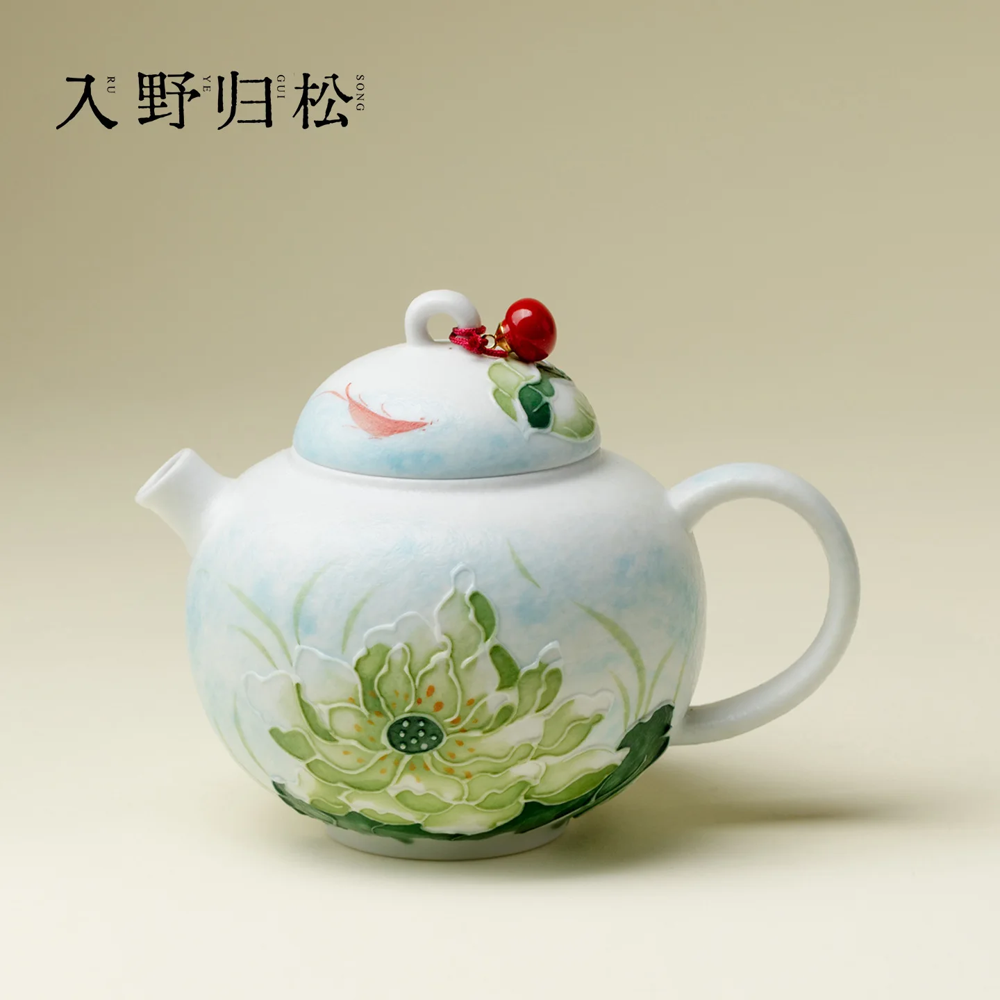 Ino Kiyosong Hand-Pained Fish And Lous Paern Large High-End Handmade Pasel Ceramic Teapo Creaive Tea Se Handheld