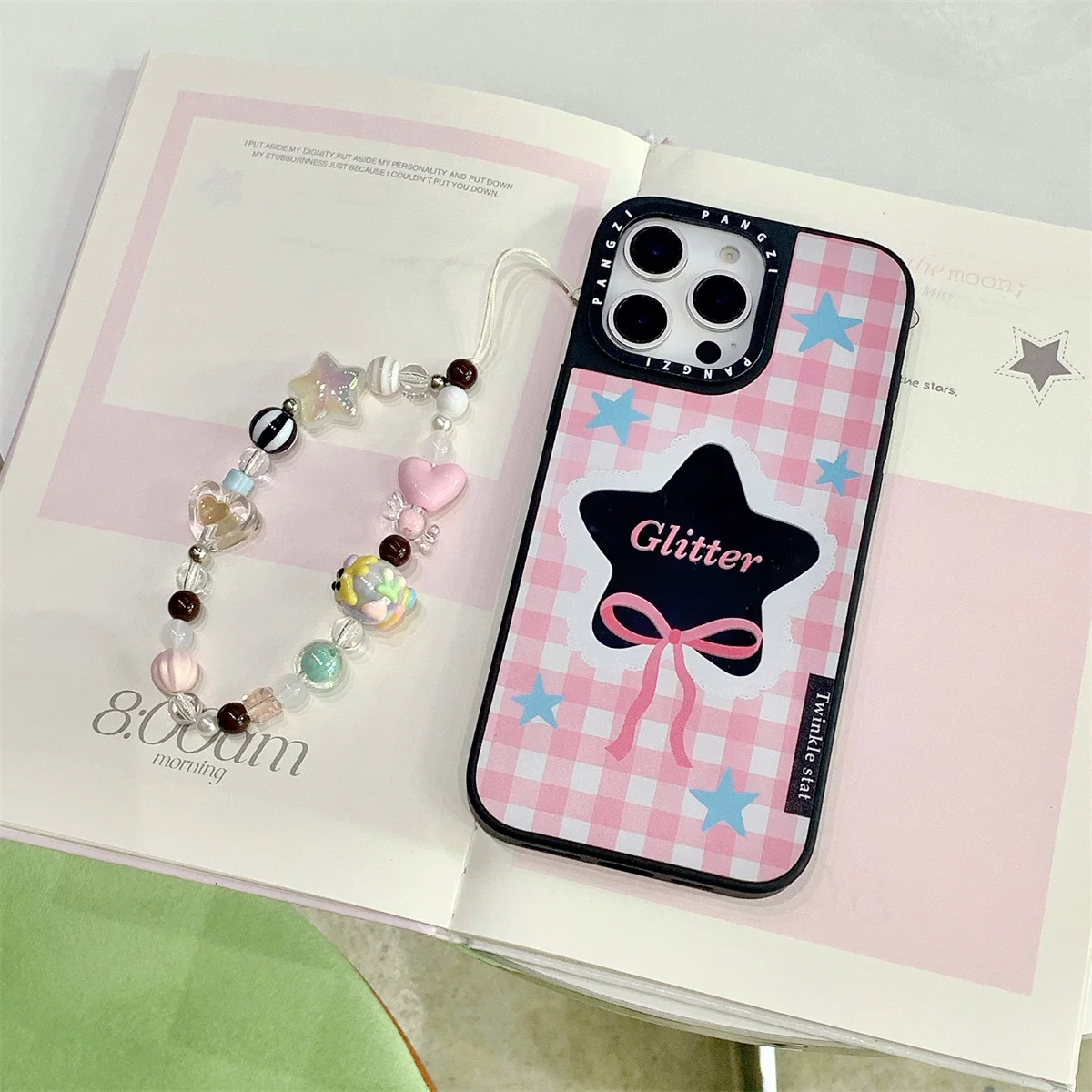 

New pink checkered star-shaped bow magnetic Phone Case For iPhone 16 15 14 13 Pro Max fundas case Protective cover For iPhone ca