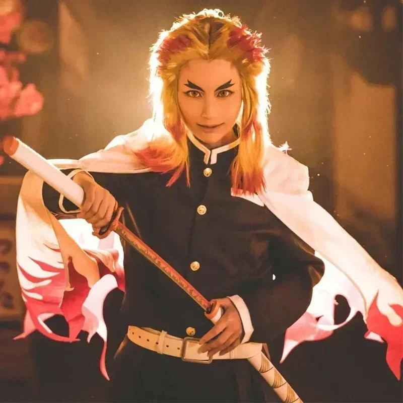 Nowe stroje cosplay anime Rengoku Kyojuro, szata z Train Mugen No Yaiba, garnitury dla dorosłych i dzieci, peruki, strój na imprezę.