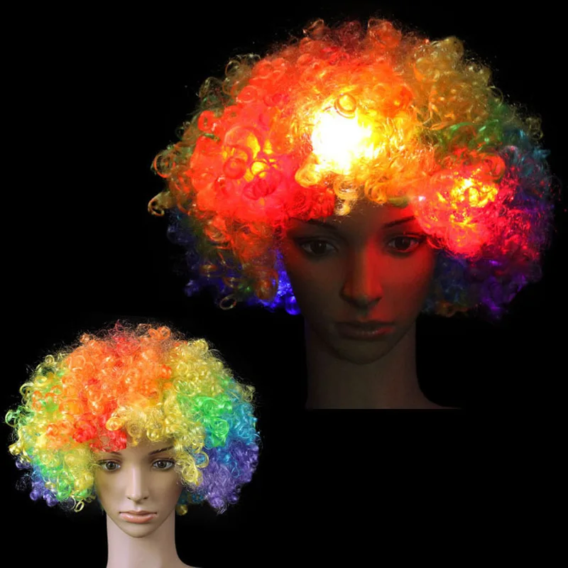 Carnival Colorful Amazing LED Explosion Curly Wig Glowing Clown Hair Wig Cosplay Costume Birthday Wedding Props