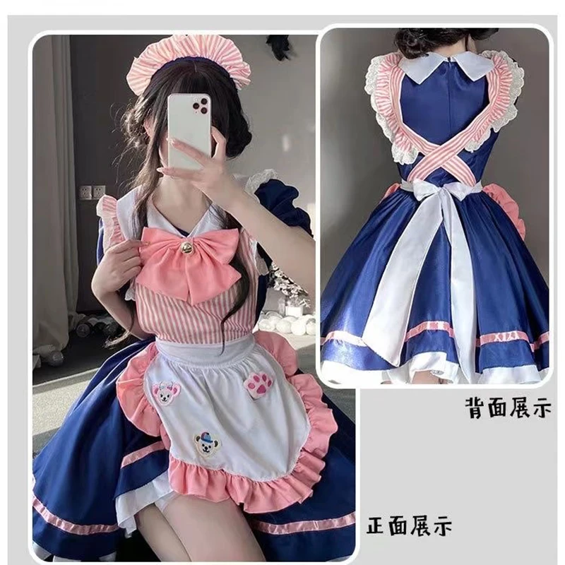 

Harajuku Maid Outfit Kawaii Mini Lolita Dress Femme Cos Sweet Girly Bow Suit Birthday Prom Black And Pink Short Dresse Girl Wome