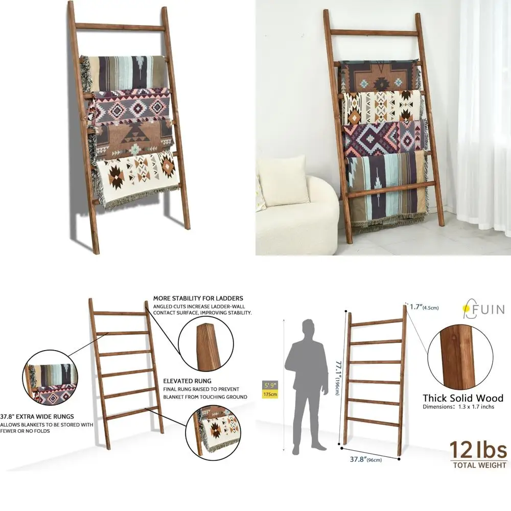 

Широкая деревянная лестница для одеял для гостиной, держатель для одеял в фермерском стиле, деревянная наклонная вешалка для полотенец