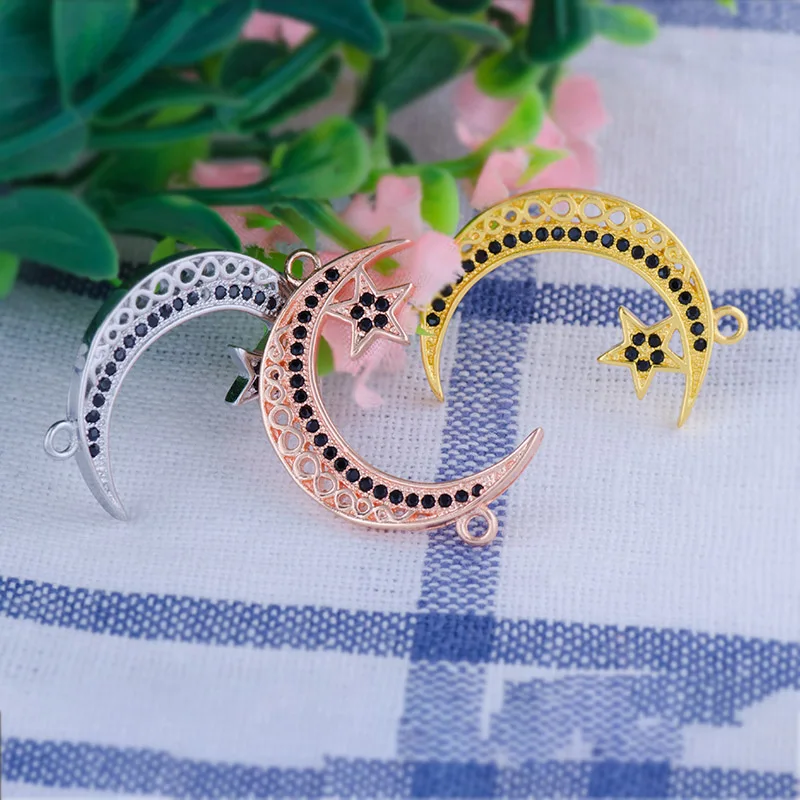 Juya Handmade Decorative Religious Islamic Qamis Moon Star Allah Crescent Charms Connectors For DIY Prayer Muslim Jewelry Making
