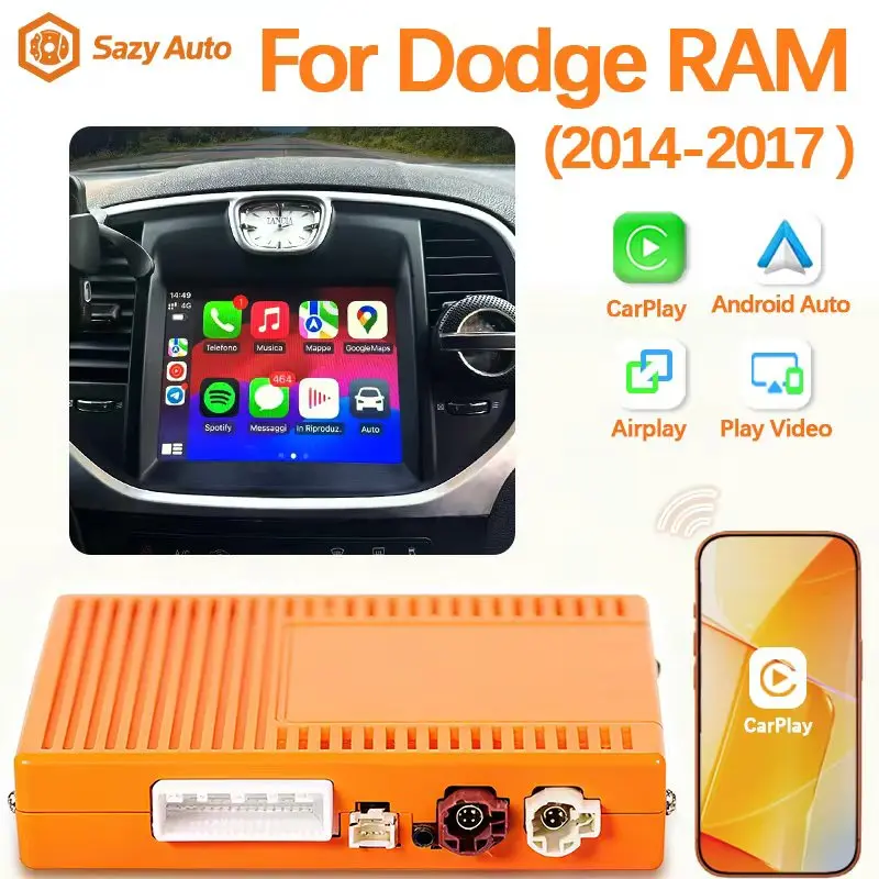 Wireless Android Anto CarPlay Decoder Box For Dodge RAM 1500/2500/3500 2014-2017, Plug and Play Radio Mirror Link Car DVD Player