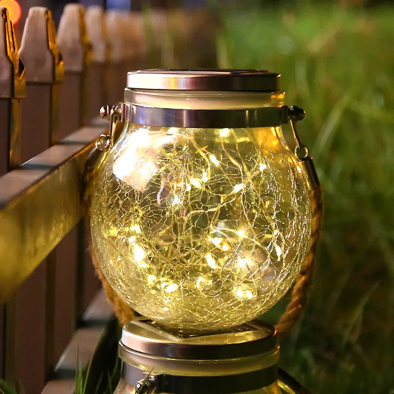 Courtyard Outdoor Balcony Villa Landscape Garden Decoration Home Solar Creative Waterproof Crack Glass Hanging Light