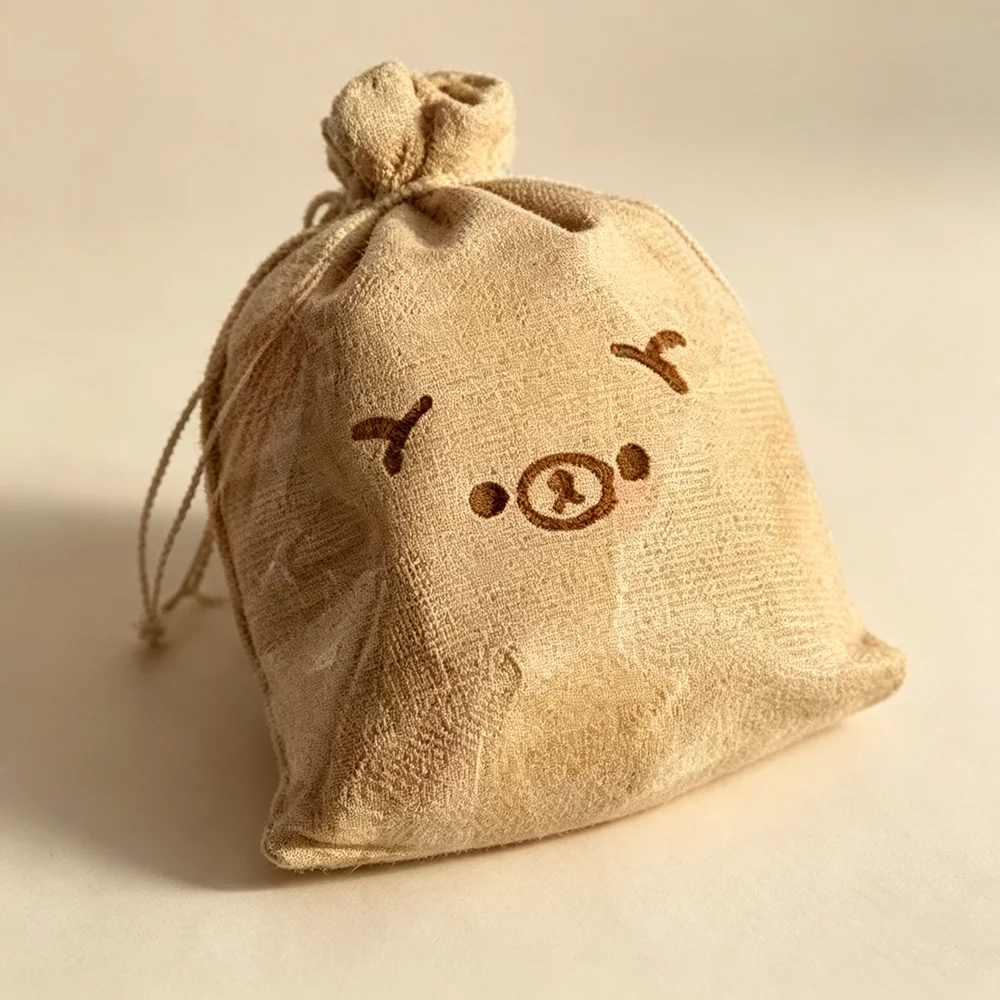 New Simulation Linen Pouch Bear Mochi Squishy Soft Elastic Slow Rising Drawstring Bag Design Cute Stress Relief Hand Squeeze Toy