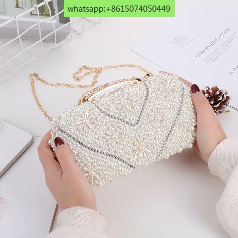 Dinner bag Trendy sweet bead embroidered pearl small square bag cross-body temperament dinner bag handbag