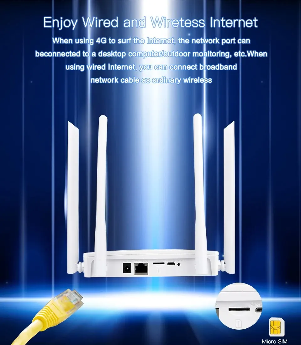 KuWFi 4G Lte Router Bezprzewodowy Wi-Fi 300 Mbps Domowy router Hotspot z gniazdem karty SIM RJ45 WAN LAN Modem bezprzewodowy Obsługa 10 urządzeń