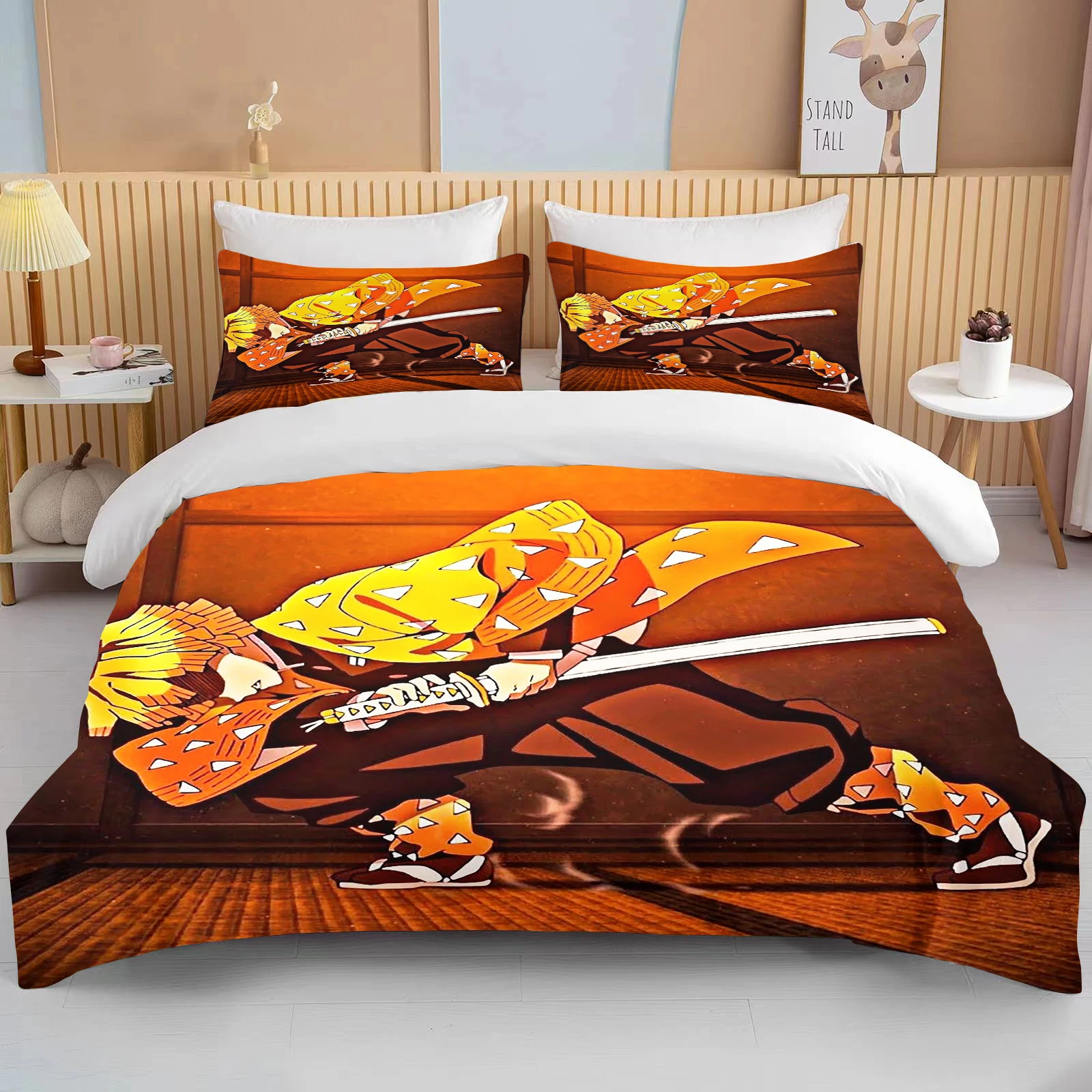 Zenitsu Agatsum Bedding Set Anime Demon Slayer 3D Printed Duvet Covers Pillowcases Comforter Bedding Set Bedclothes Bed set