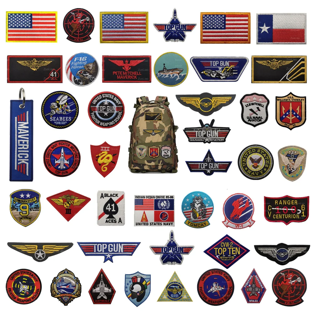 ZTY- 3D Embroidered TOP GUN Maverick Complete Set Jacket Patch Cloth Sticker NAVY Outdoor Bag Matching Stamp Backpack Patches