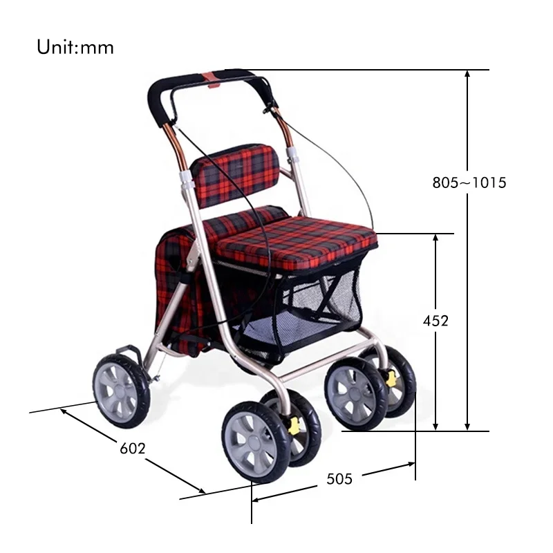 Portable Lightweight Shopping Stroller Aluminum Shopping Stroller Folding Height Adjustable Shopping Stroller For Seniors