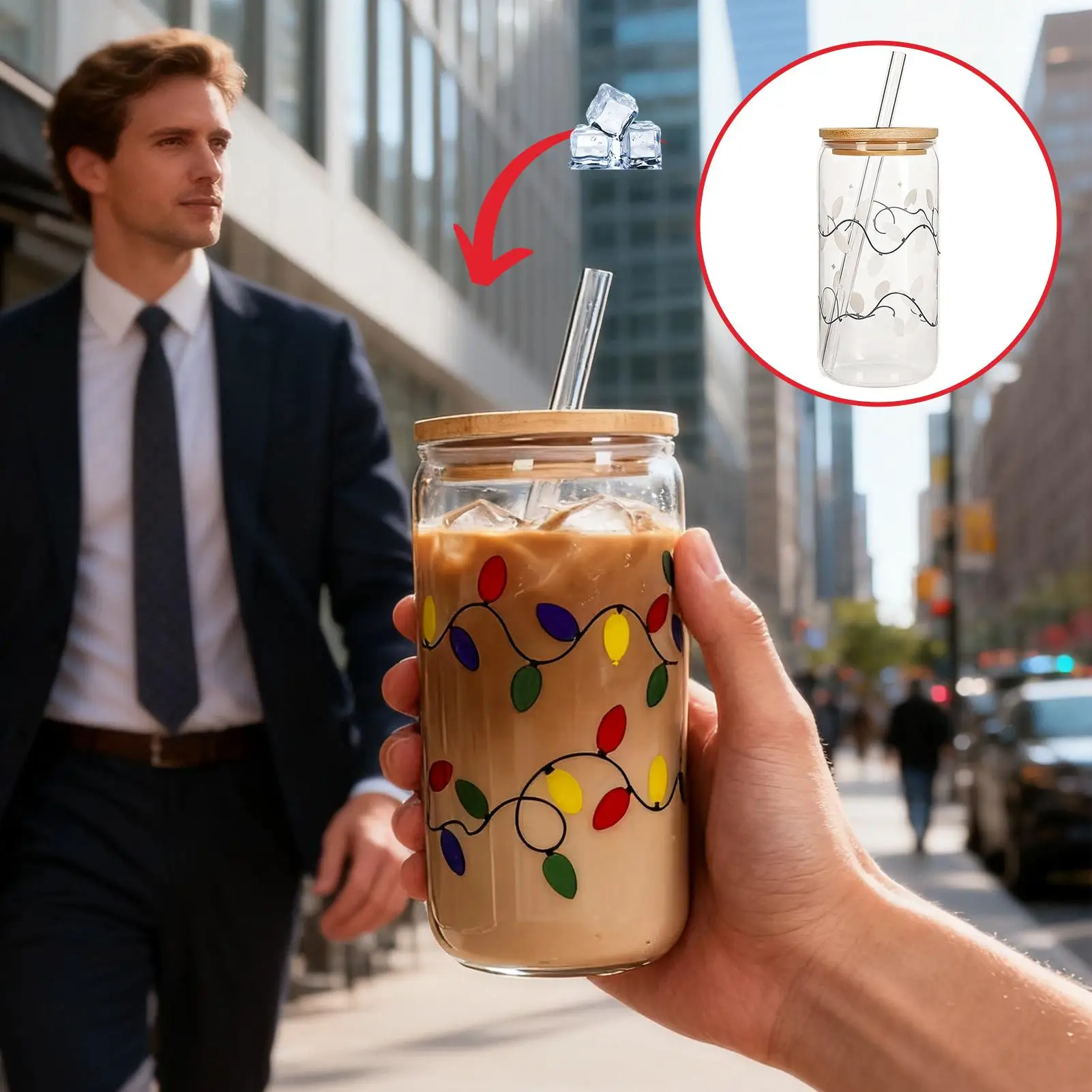 Taza navideña que cambia de Color, taza de vidrio sensible al calor con tapa, vaso térmico reutilizable con pajita para bebidas frías y calientes, regalo de Navidad