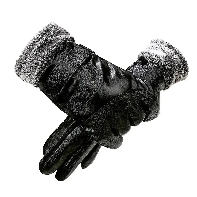 

Leather Gloves Men's Winter Fleece Thickened Warm Touch Screen Windproof Waterproof Driving Motorcycle Riding Gloves Women's Win