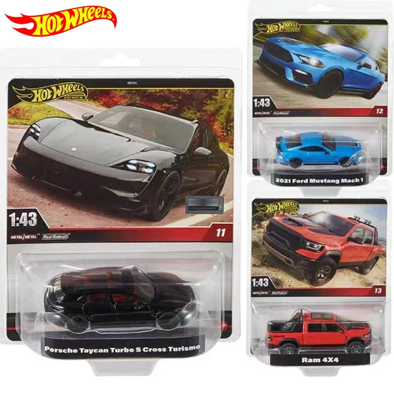 Original Hot Wheels Premium Metal Car Simulated Porshce Taycan Turismo Ram Ford Mustang 1/43 Automobile Toys for Boy Real Riders