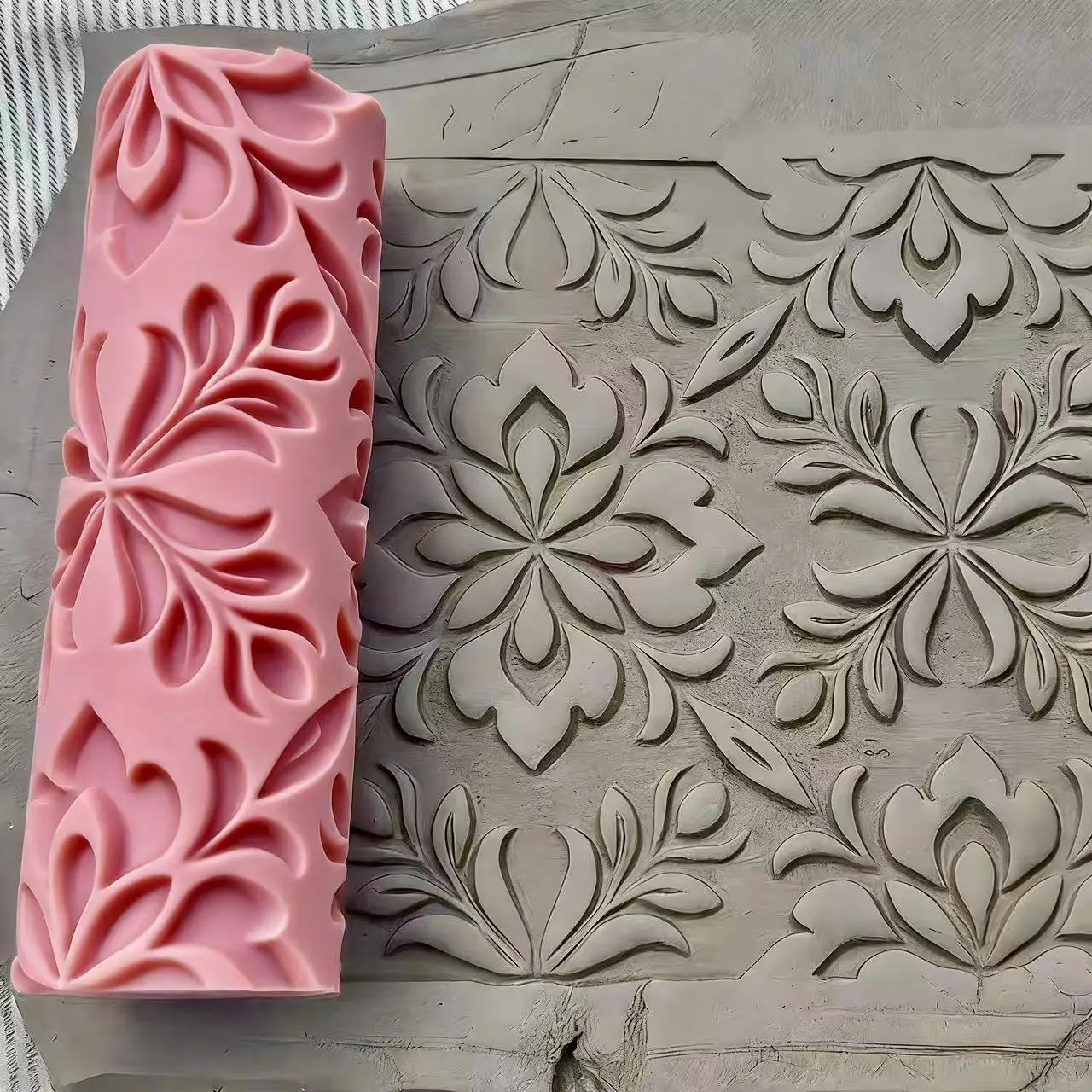 DIY Clay Texture Roller Damascus Pattern for Polymer Fondant PLA Build Durable 3D Classic Floral Geometric Motifs