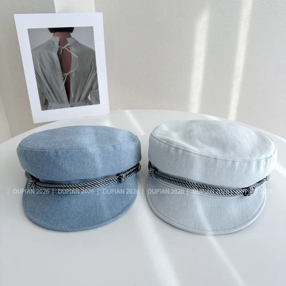 Japanese College Style Newsboy Hat Women Spring  Autumn Retro Rope Braided Navy Hat Versatile Commuter Visor Octagonal Hat