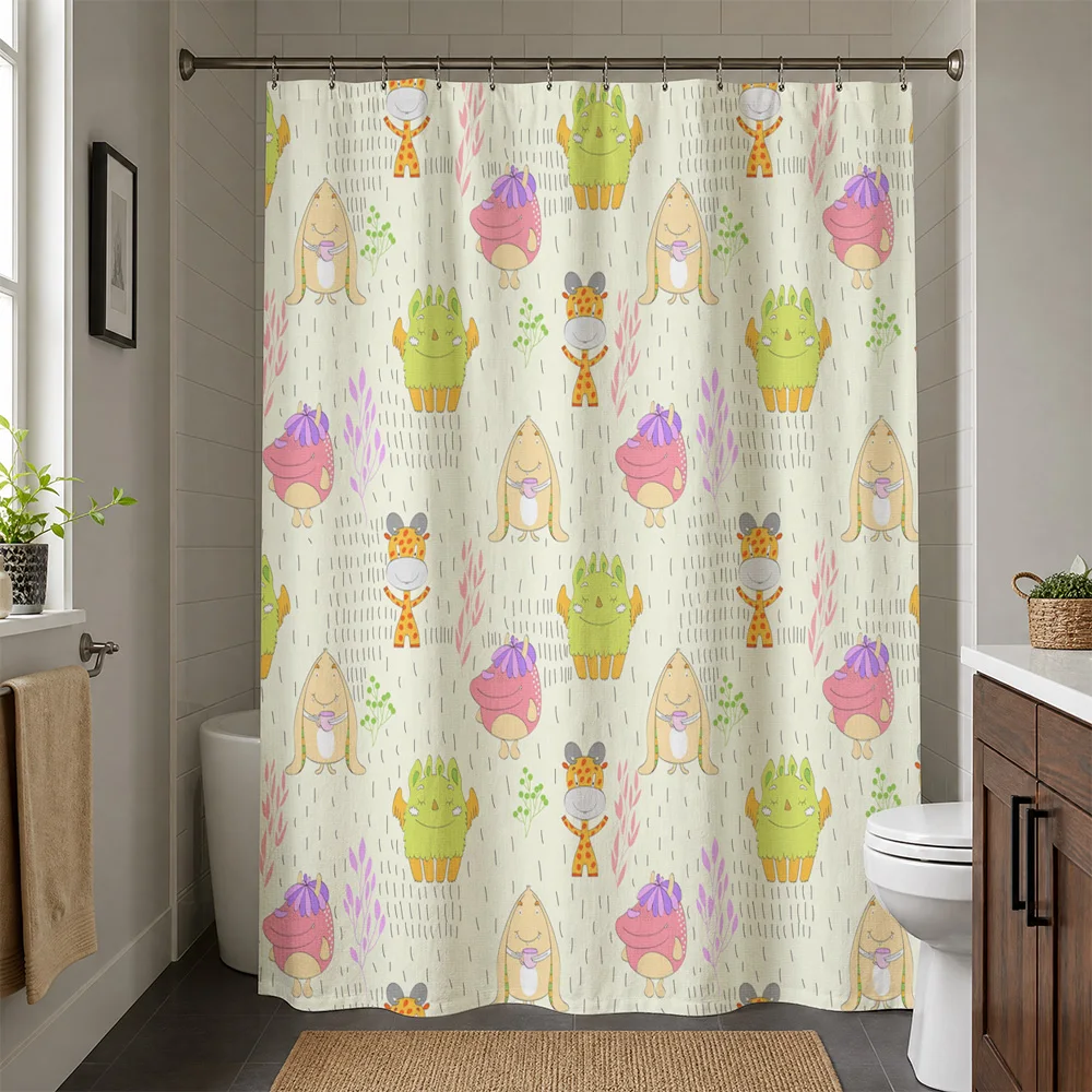 Decorative Waterproof Shower Curtain Liner Cute Cartoon Animal Print Pattern for Kids Bathroom Decor Novelty Shower Stall Access