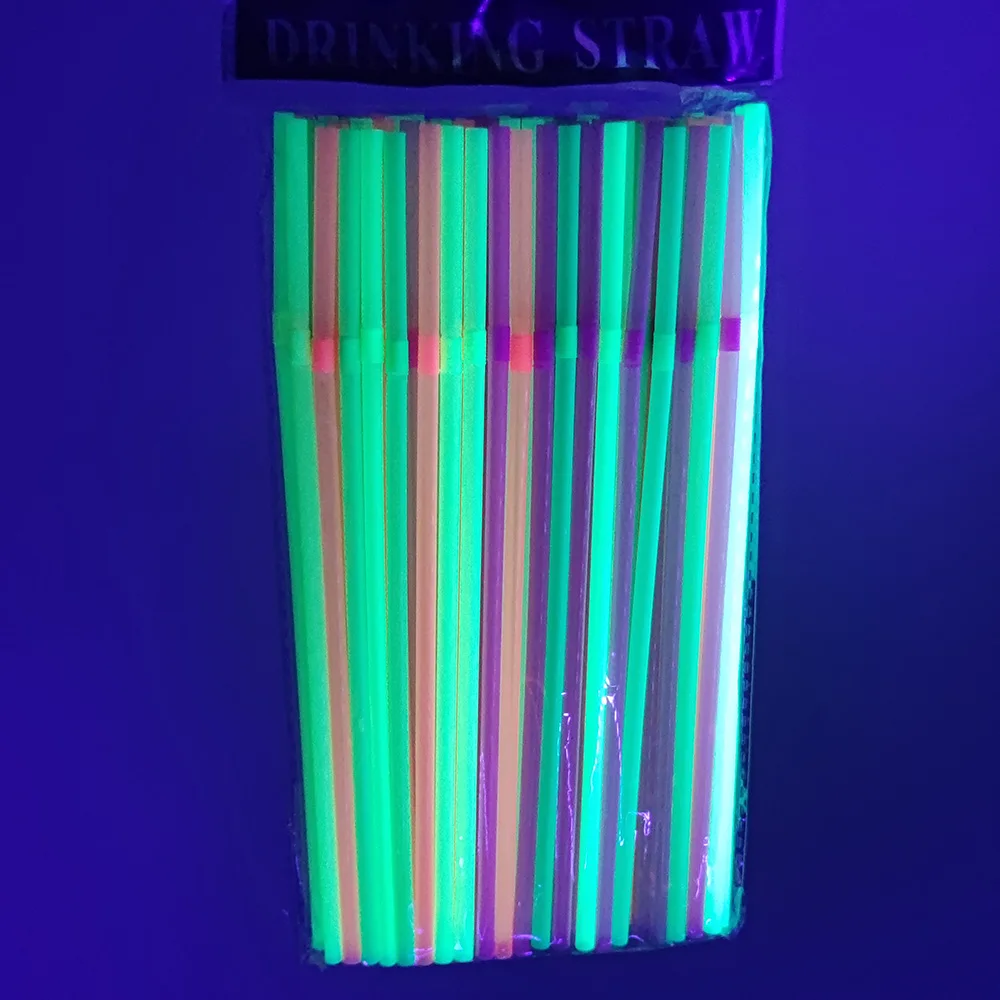 100pcs Neon Colored Plastic Drinking Straws Glow in UV Flexible Disposable Friendly Bendy Straws Glow Birthday Party Supplies