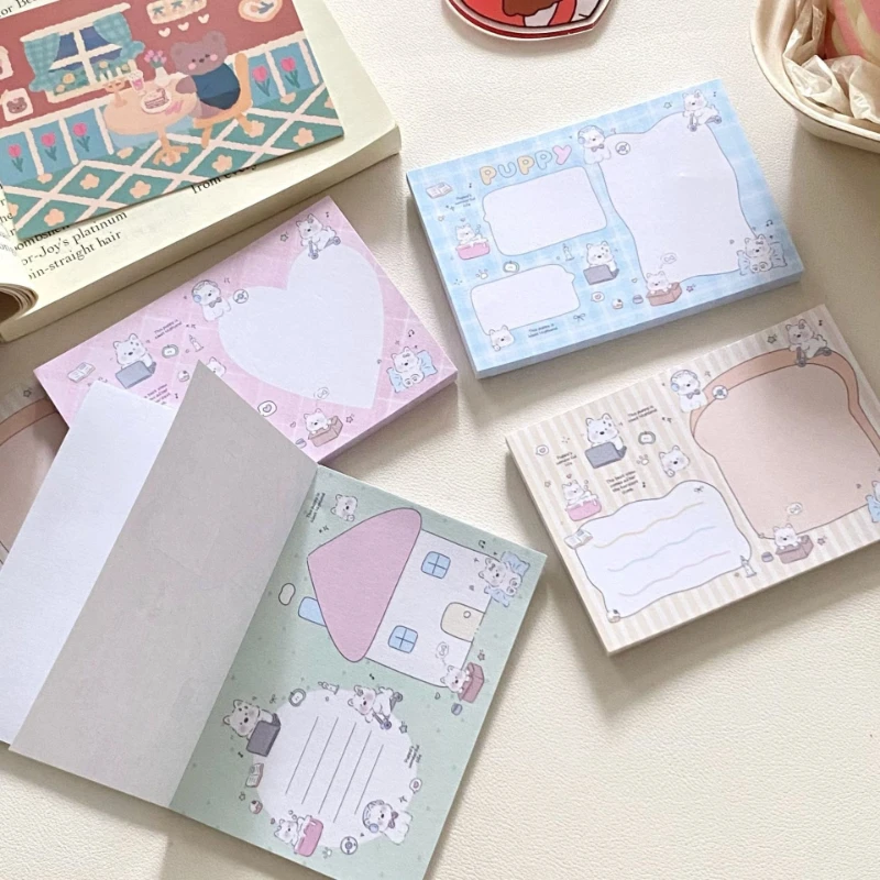 Kawai Stationery Ins Personalized Creative Tearable Traceless Sticky Note Pad Cute Cartoon Little Milk Dog Learning Combination