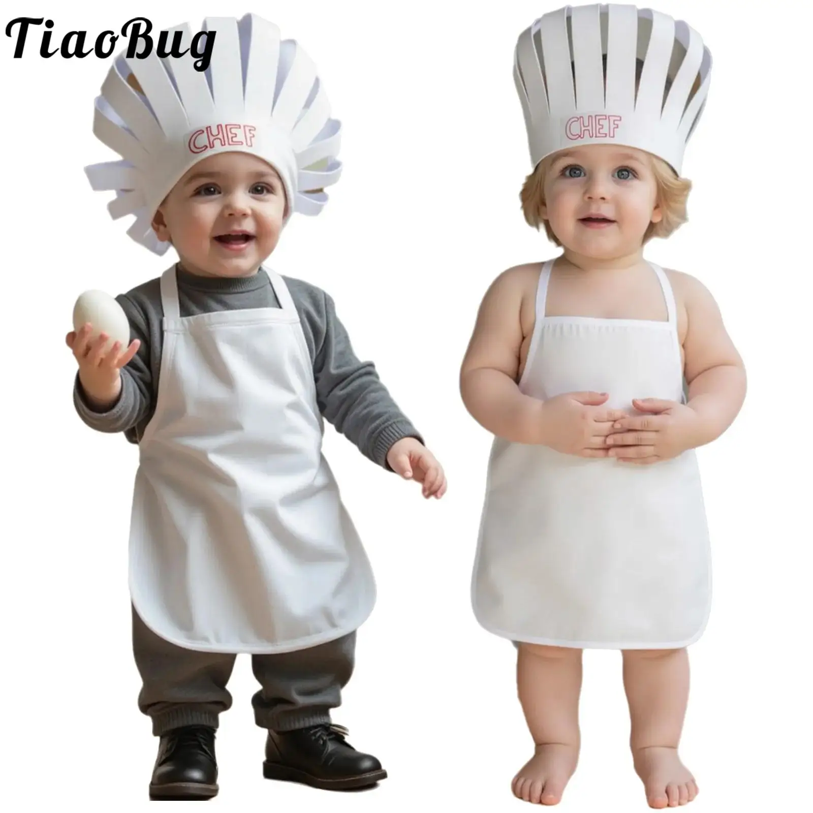 

Baby Boys Girls Chef Apron Photography Props Halter Self-Tie Plaid Aprons with Hat Theme Party Cook Cosplay Costume Accessories
