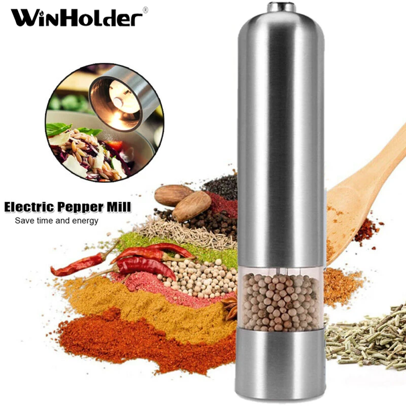 Winholder Multifunctional Automatic Electric Salt And Pepper Mill kitchen Machines Pepper Grinder free shipping Kitchen Silver