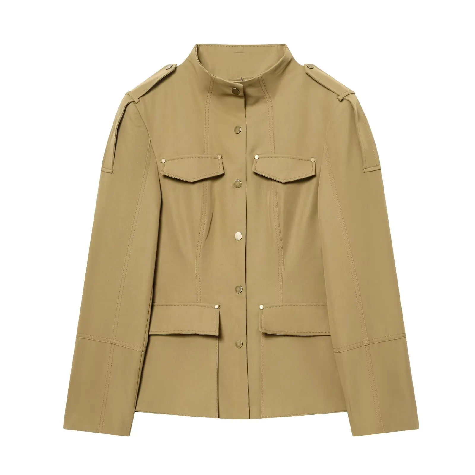 HH Dames Nieuwe Mode Lange Mouw Enkelrijig Zakkenversiering Casual Jas Dames Lente Elegante Jas Chic Commuter Blazer