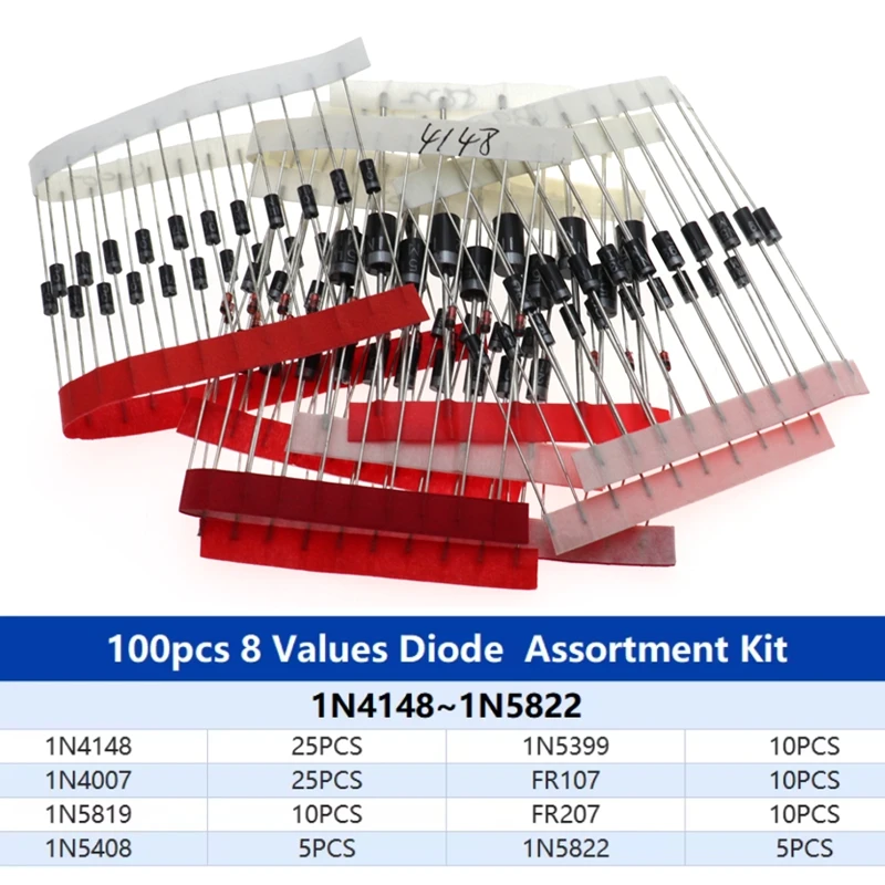 Fast Switching Schottky Diode kit set 1N4148 1N4007 1N5819 1N5399 1N5408 1N5822 FR107 FR207,8values=100pcs,Electronic Components