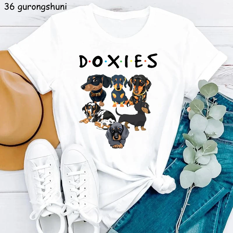 

2022 New Style Doxies Dachshund Animal Print Tshirt Women Funny T Shirt Female Harajuku Shirt Kawaii Clothes Summer T-Shirt Tops