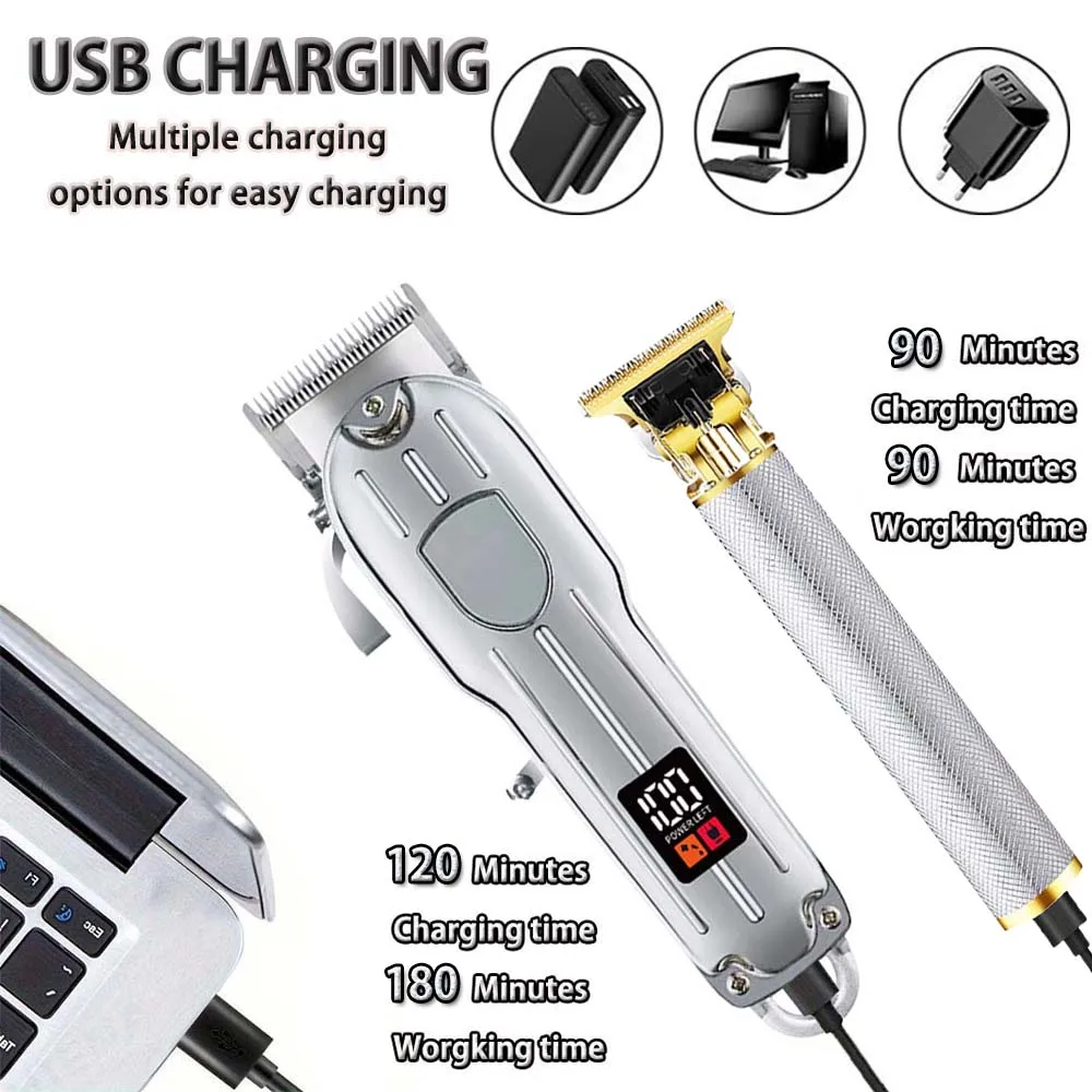2 in 1 Electric Hair Clipper & T-Blade Trimmer Set for Men – Cordless Beard Shaver & Haircut Machine with LCD Display, USB Rechargeable Grooming Kit with 8 Guide Combs view 7